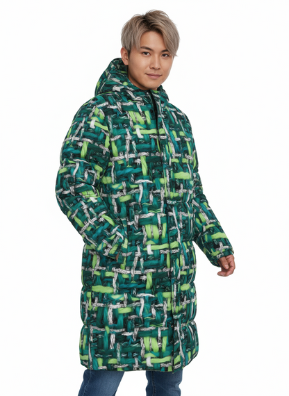 017 NISHIKIx Tweed Print Unisex Long Down Jacket - Viridian