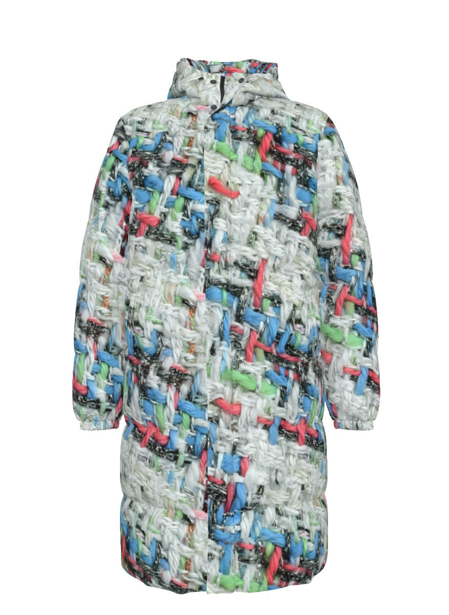 001 NISHIKIx Tweed Print Unisex Long Down Jacket - White