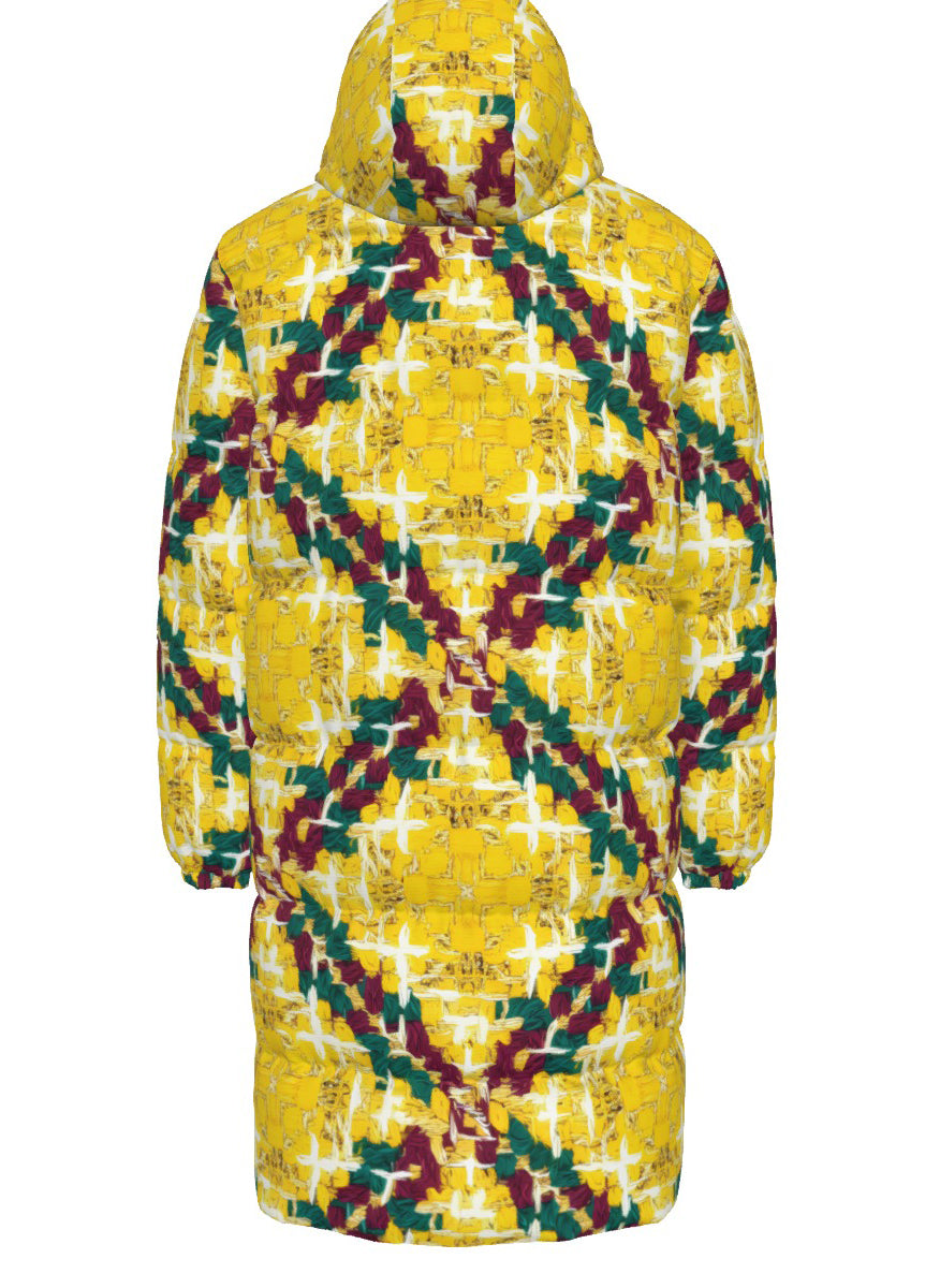 003 NISHIKIx Tweed Print Unisex Long Down Jacket - Yellow