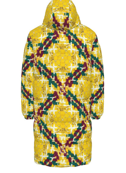 003 NISHIKIx Tweed Print Unisex Long Down Jacket - Yellow