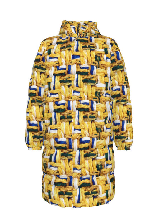 050 NISHIKIx Tweed Print Unisex Long Down Jacket - Yellow Deep