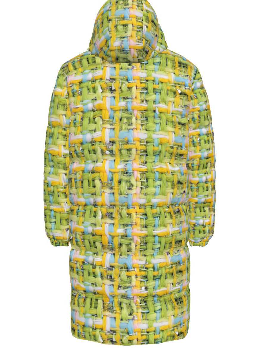 013  NISHIKIx Tweed Print Unisex Long Down Jacket - Yellow Green