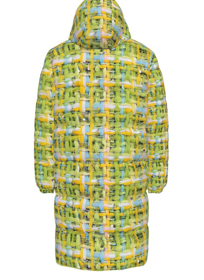 013  NISHIKIx Tweed Print Unisex Long Down Jacket - Yellow Green