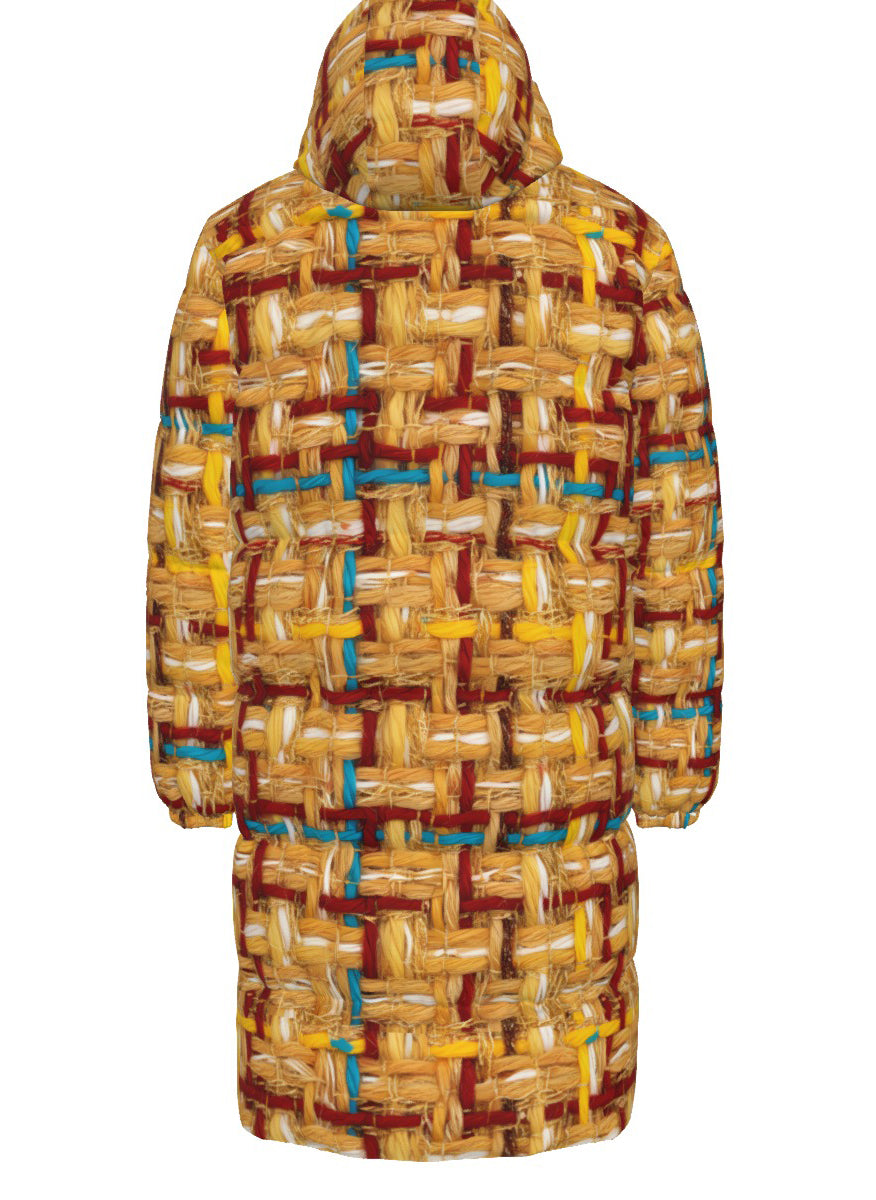 004 NISHIKIx Tweed Print Unisex Long Down Jacket - Yellow Orange