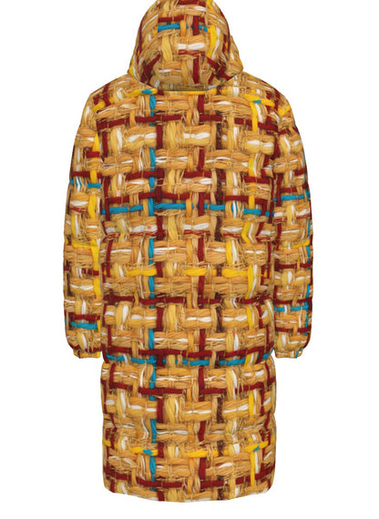004 NISHIKIx Tweed Print Unisex Long Down Jacket - Yellow Orange